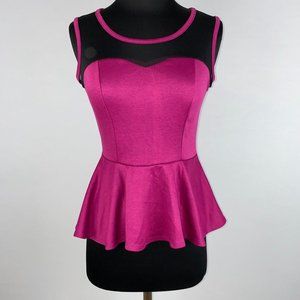 Scotty M Knit Peplum Tank Top Keyhole Back Mesh Accenting Polyester Rayon Blend